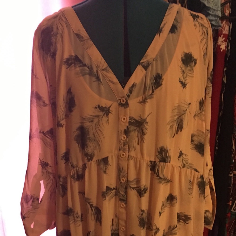 2 Pc Peach & Gray Dress/Long Blouse Size 3XL